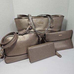 NWT Elim & Paul 4-Pc Set In Metallic Champagne Tote, Crossbody, Cluth & Wallet